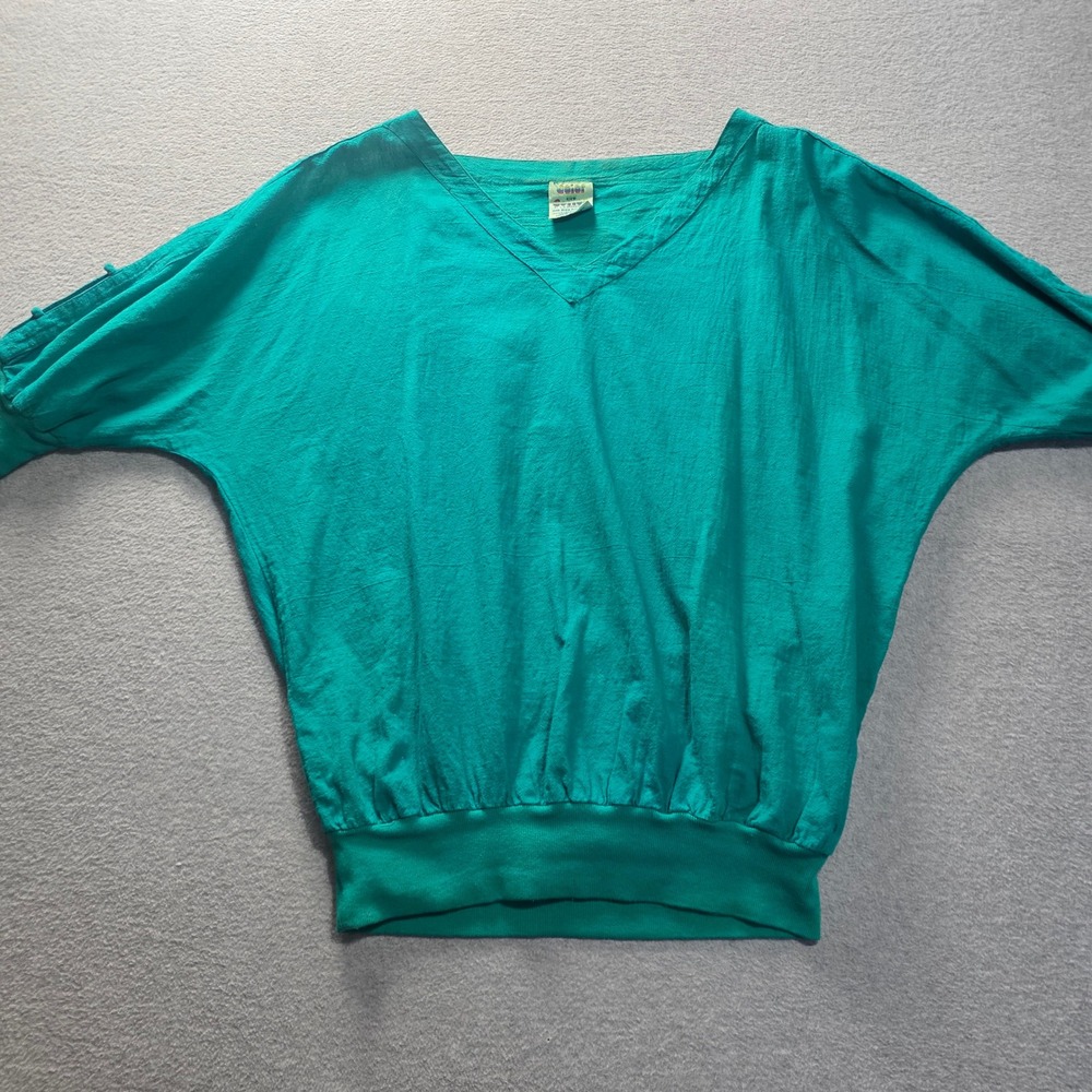 Vintage Color Cotton LA Drawstrings Dolman Top Womens OSFA Teal USA 100% Cotton